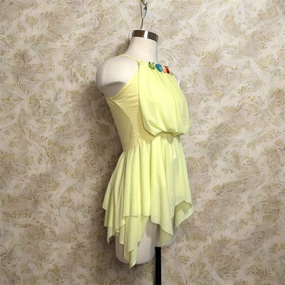 Vintage 1970s 70s Yellow Tunic Top Floral Flower Handkerchief Blouse XS - Picture 2 of 7